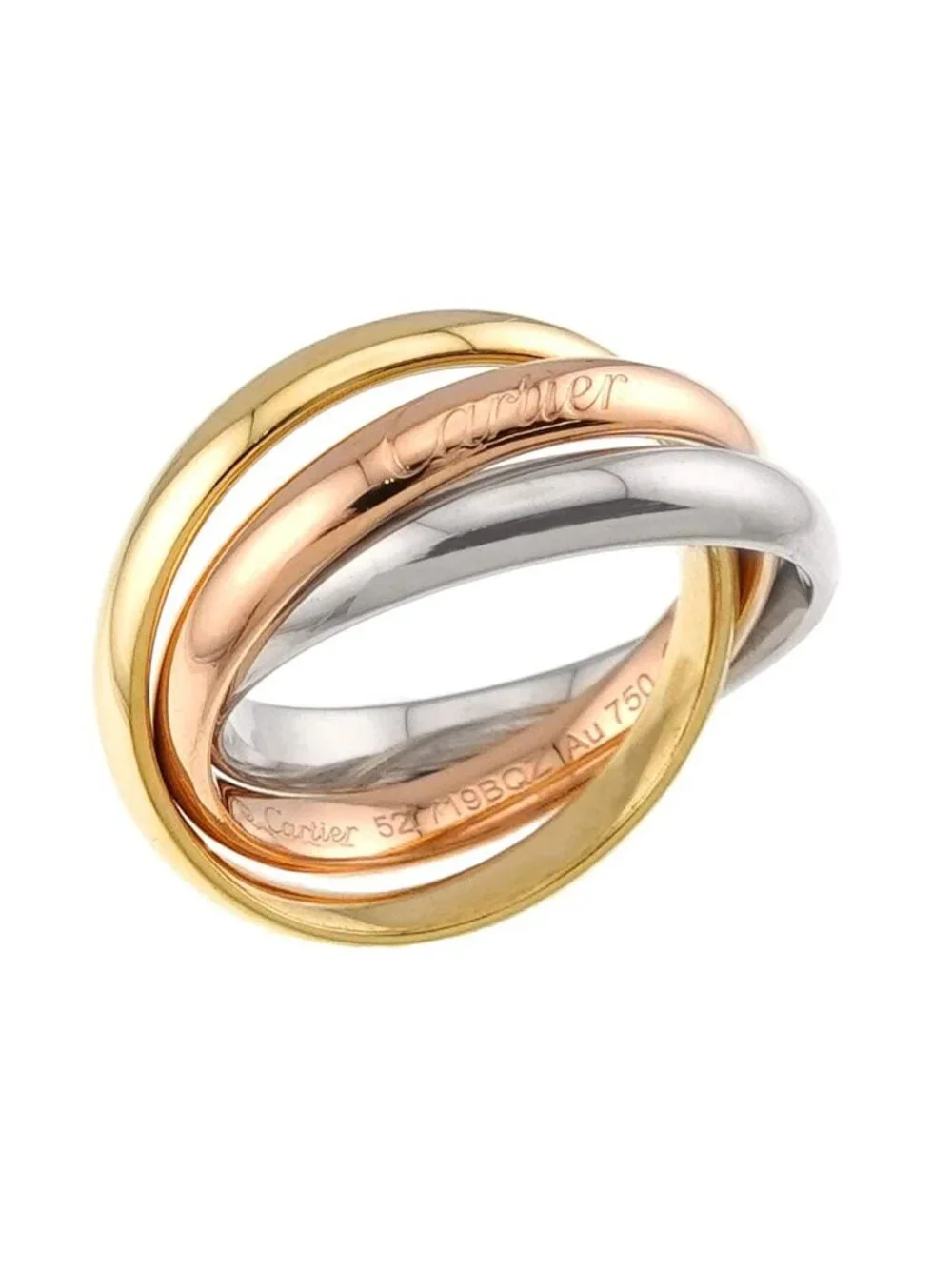 Cartier Trinity MM 52 Ring 18K YG WG PG Triple Strand